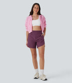 High Waisted Multiple Pockets 2-in-1 Curved Hem Quick Dry Running Shorts 5.5''-Longer Length — Amaranth — view 8