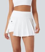 QuickDry High Waisted Split Pleated 2-in-1 Pickleball Cargo Skirt with Pockets — White — view 1