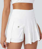QuickDry High Waisted Split Pleated 2-in-1 Pickleball Cargo Skirt with Pockets — White — view 5