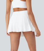 QuickDry High Waisted Split Pleated 2-in-1 Pickleball Cargo Skirt with Pockets — White — view 2