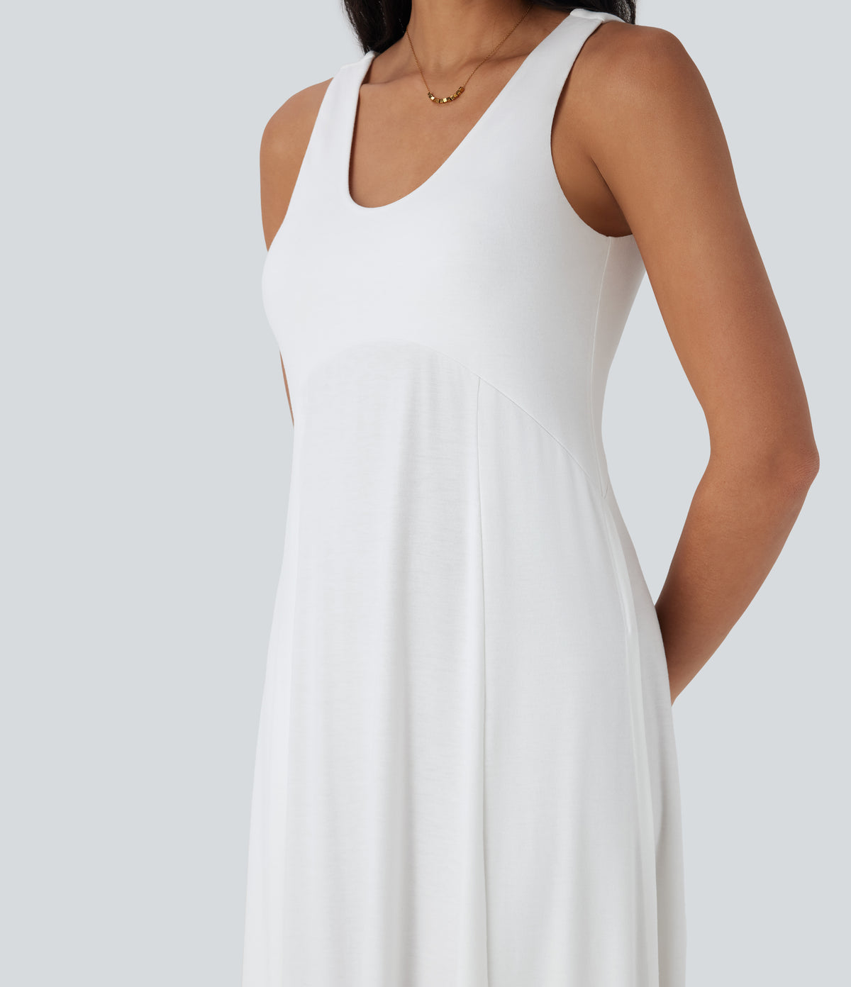 U Neck Backless Split Flowy Maxi Casual Tank Dress — White — view 4