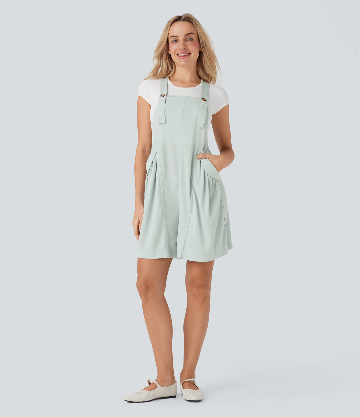 Waffle Casual Short Dungarees with Pockets — Frost Clear Haze — view 6