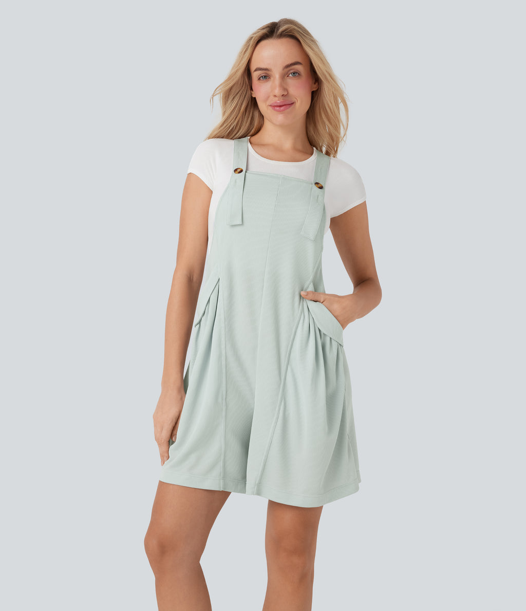 Waffle Casual Short Dungarees with Pockets — Frost Clear Haze — view 1