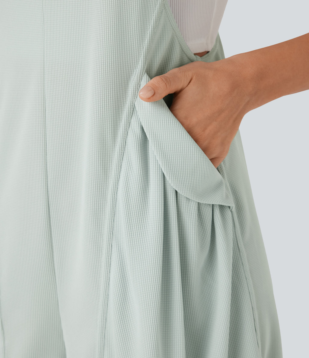 Waffle Casual Short Dungarees with Pockets — Frost Clear Haze — view 5