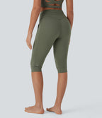 High Waisted Drawstring Cropped Capri Quick Dry Yoga Joggers with Side Pockets — Rifle Green Heather — view 2