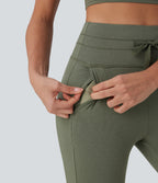 High Waisted Drawstring Cropped Capri Quick Dry Yoga Joggers with Side Pockets — Rifle Green Heather — view 4