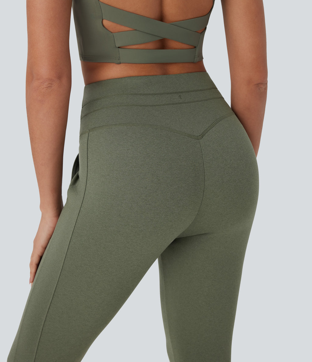 High Waisted Drawstring Cropped Capri Quick Dry Yoga Joggers with Side Pockets — Rifle Green Heather — view 5
