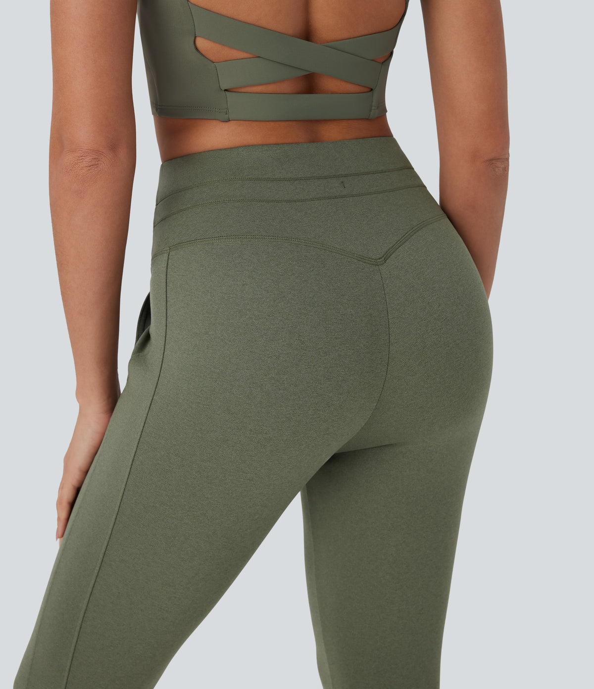 High Waisted Drawstring Cropped Capri Quick Dry Yoga Joggers with Side Pockets — Rifle Green Heather — view 5