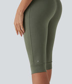 High Waisted Drawstring Cropped Capri Quick Dry Yoga Joggers with Side Pockets — Rifle Green Heather — view 6