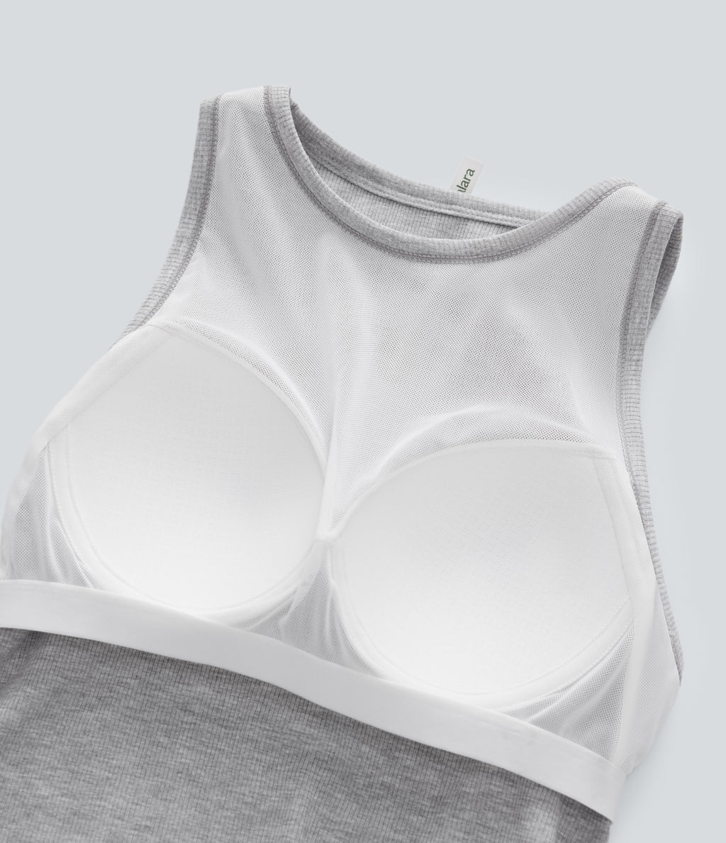 Round Neck Cropped Casual Tank Vest Top — Mottled Grey — view 6