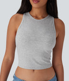 Round Neck Cropped Casual Tank Vest Top — Mottled Grey — view 4