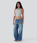 Round Neck Cropped Casual Tank Vest Top — Mottled Grey — view 5