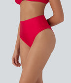 High Waisted Tummy Control Sheen Bikini Bottom Swimsuit — Lollipop — view 4