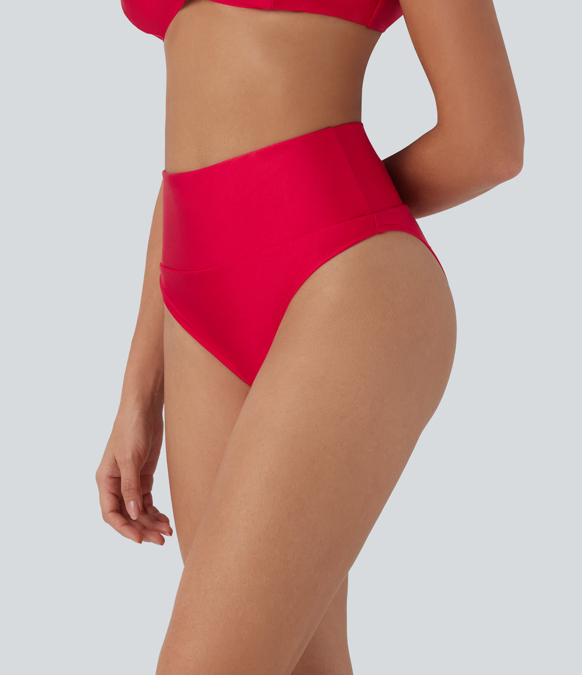 High Waisted Tummy Control Sheen Bikini Bottom Swimsuit — Lollipop — view 4
