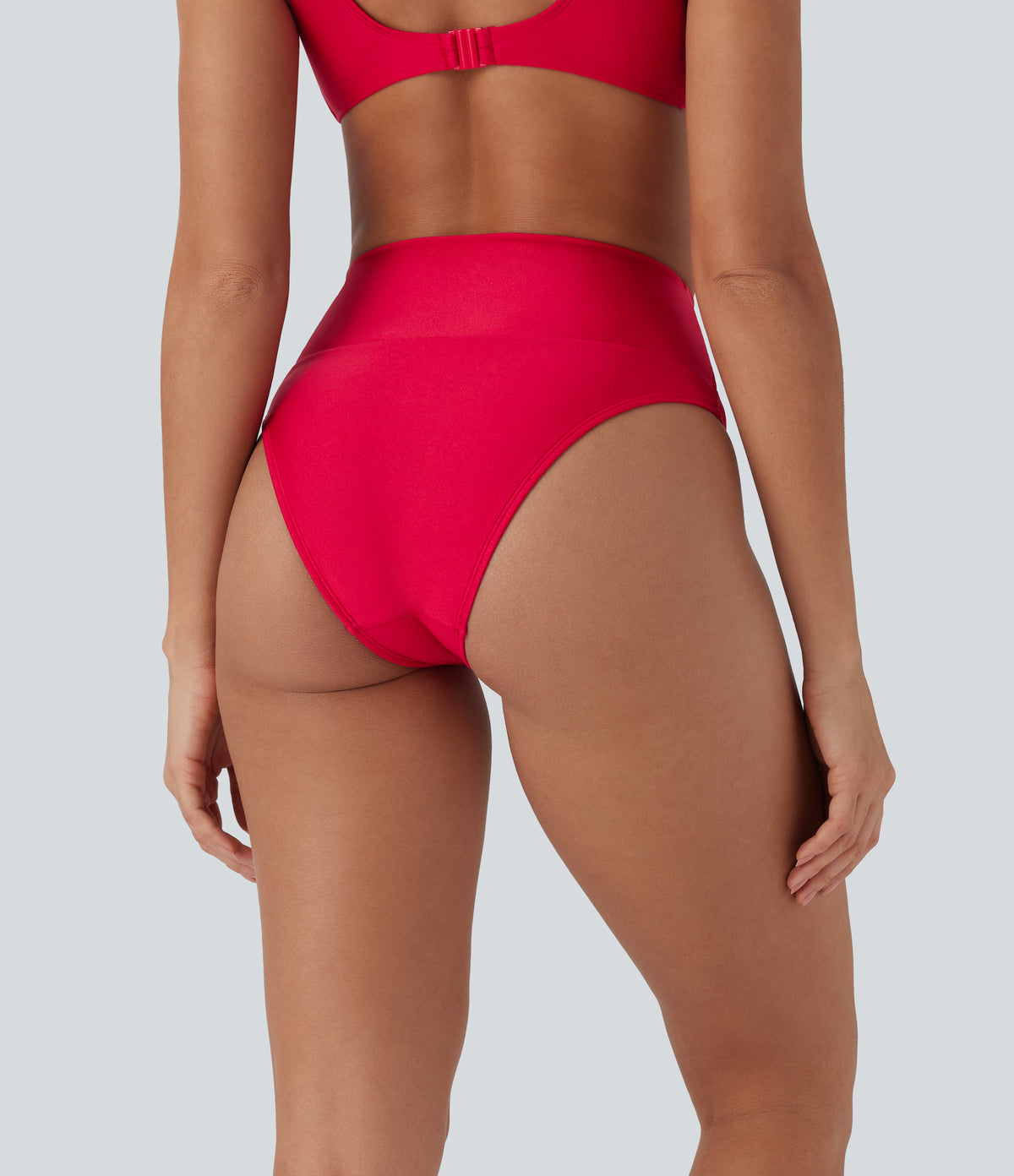 High Waisted Tummy Control Sheen Bikini Bottom Swimsuit — Lollipop — view 2