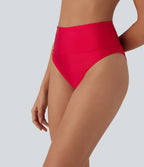 High Waisted Tummy Control Sheen Bikini Bottom Swimsuit — Lollipop — view 3