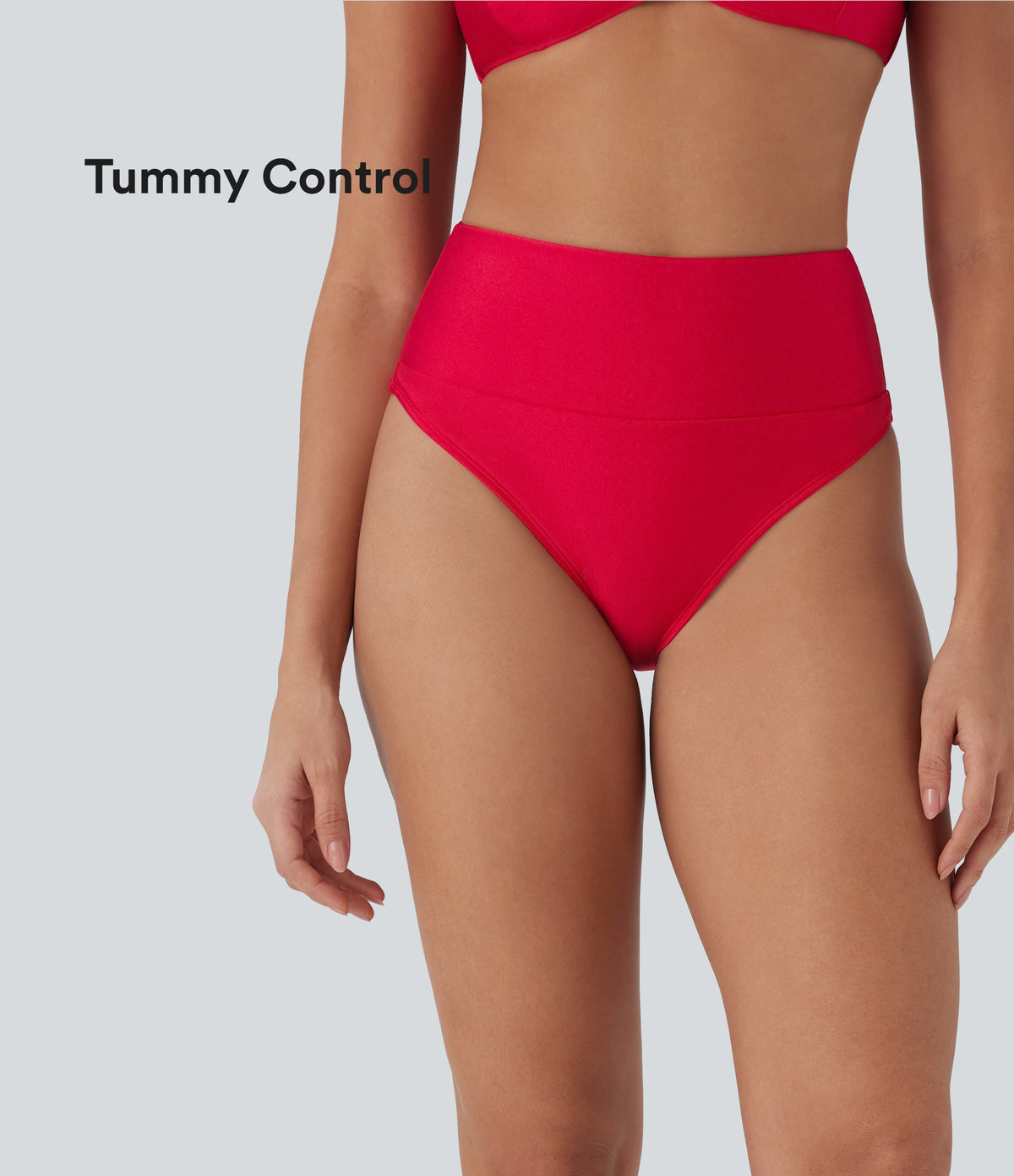 High Waisted Tummy Control Sheen Bikini Bottom Swimsuit — Lollipop — view 1
