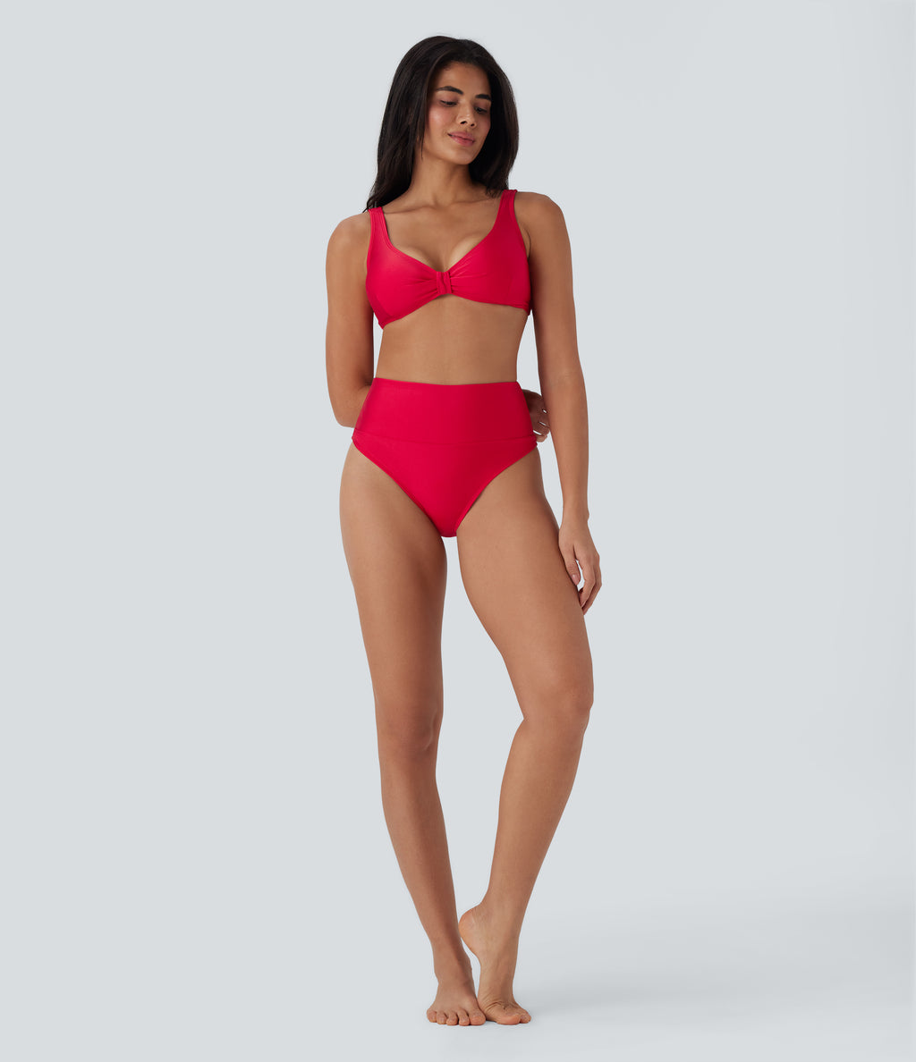 High Waisted Tummy Control Sheen Bikini Bottom Swimsuit — Lollipop — view 5