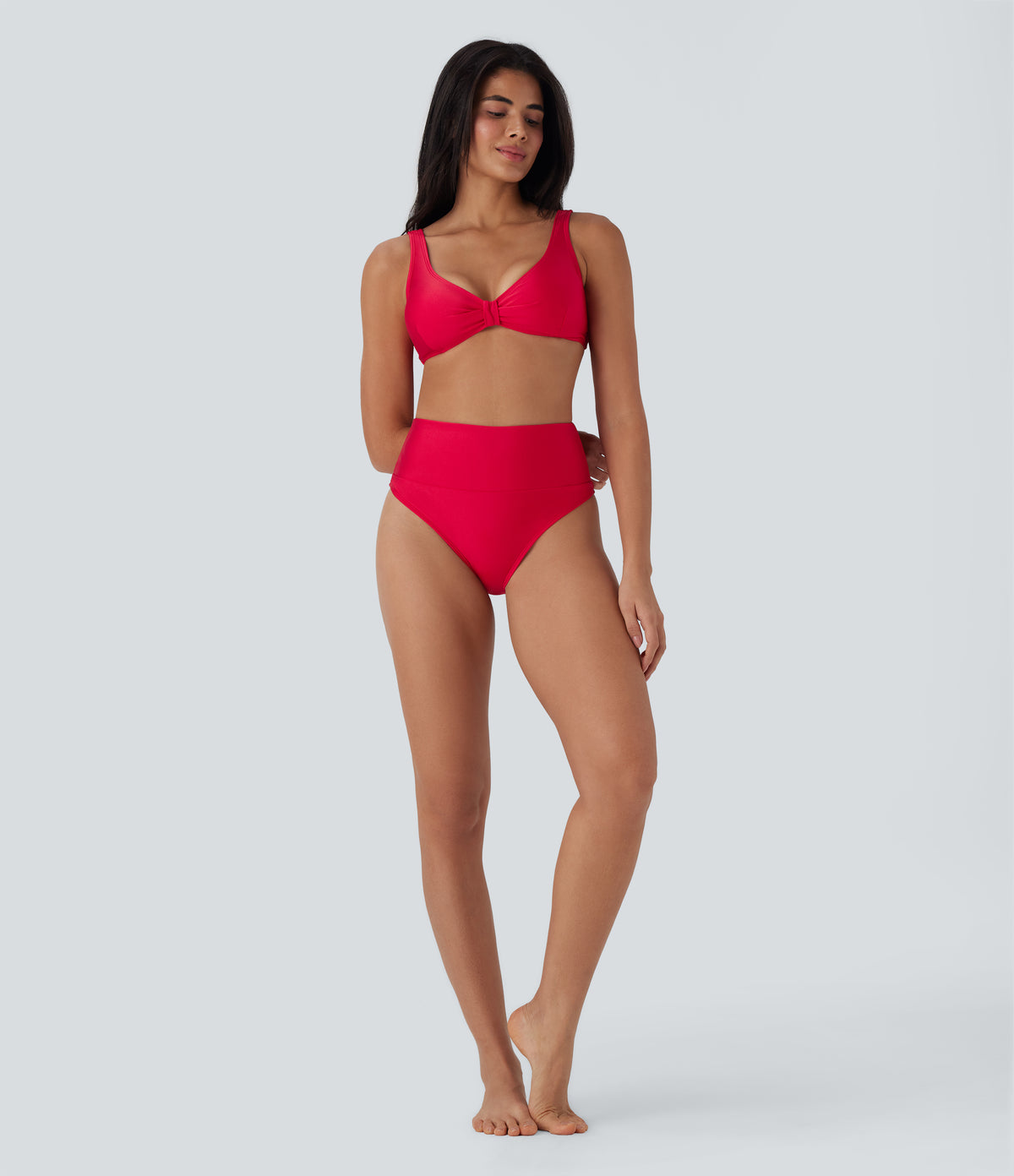 High Waisted Tummy Control Sheen Bikini Bottom Swimsuit — Lollipop — view 5
