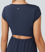 Airy Short Sleeve Wide Leg InstantCool Yoga Jumpsuit with Pockets-Edition — Mood Indigo — view 5