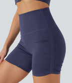 QuickDry High-Waisted Tummy-Control Ruched Running Biker Shorts 5'' — Dawn Purple — view 5