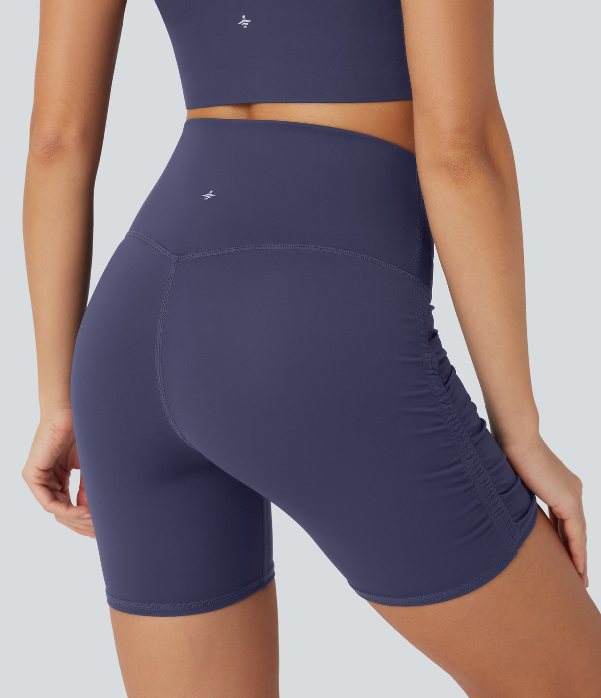QuickDry High-Waisted Tummy-Control Ruched Running Biker Shorts 5'' — Dawn Purple — view 3