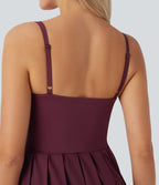Pleated Adjustable Buckle 2-in-1 Micro Mini Quick Dry Casual Slip Dress with Pocket — Amaranth — view 6