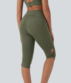 High-Waisted Cut-Out Twisted Quick-Dry Yoga Cropped Capri Leggings with Pocket — Rifle Green Heather — view 2