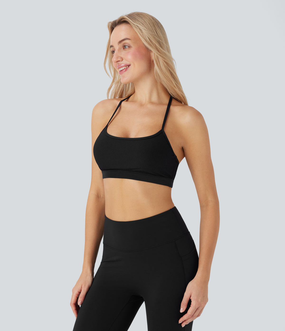 Ribbed Low Support Cut Out Yoga Sports Bra A-D Cups — Black — view 3