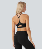 Ribbed Low Support Cut Out Yoga Sports Bra A-D Cups — Black — view 1