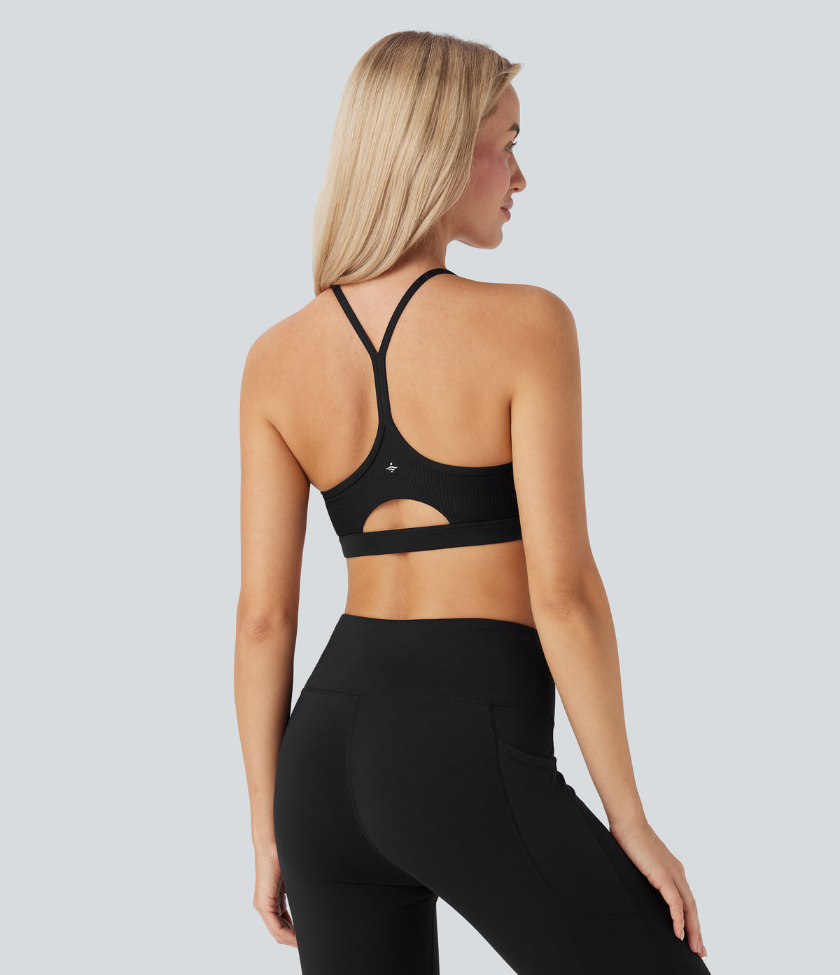 Ribbed Low Support Cut Out Yoga Sports Bra A-D Cups — Black — view 1