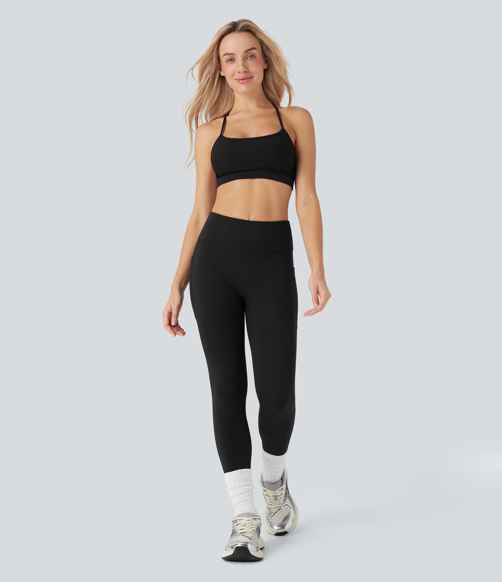 Ribbed Low Support Cut Out Yoga Sports Bra A-D Cups — Black — view 6