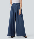 High Waisted Wide leg InstantCool Denim Casual Jeans with Pockets — Pageant Blue Denim — view 6
