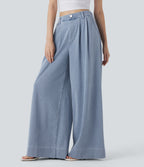 High Waisted Wide leg InstantCool Denim Casual Jeans with Pockets — Baltic Sea Blue Denim — view 2