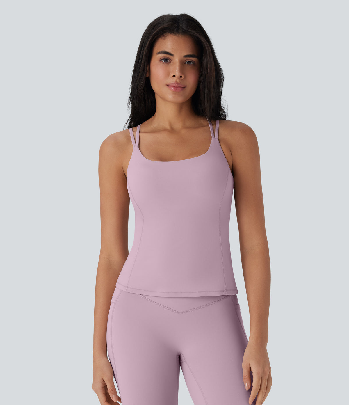 Cool Quick Dry Backless Molded Cups Yoga Cami Top-UPF50+ — Dawn Pink — view 2