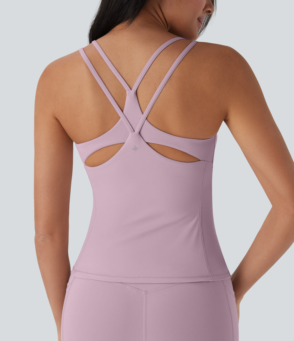 Cool Quick Dry Backless Molded Cups Yoga Cami Top-UPF50+ — Dawn Pink — view 4