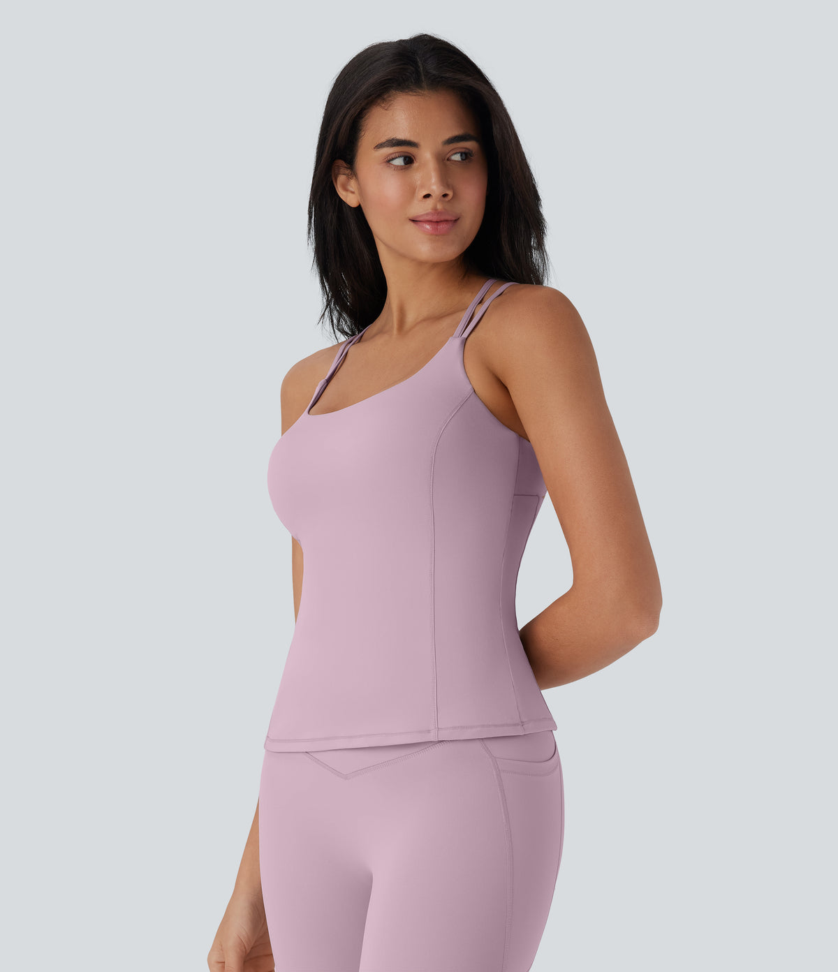 Cool Quick Dry Backless Molded Cups Yoga Cami Top-UPF50+ — Dawn Pink — view 3