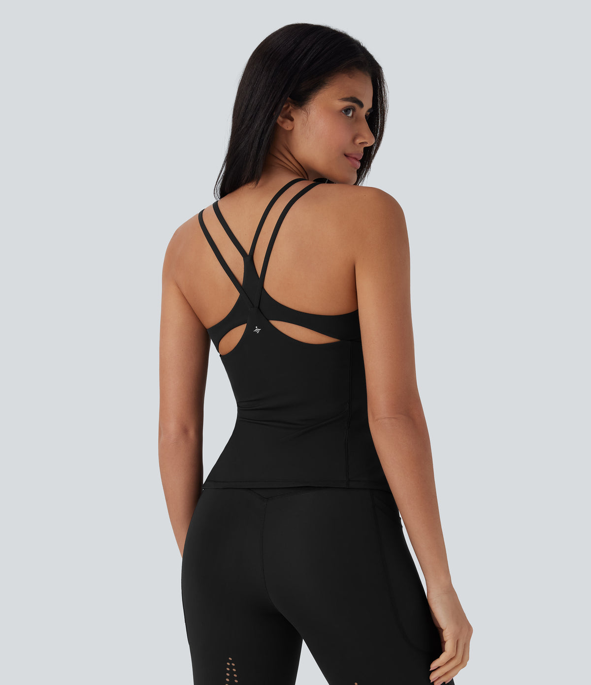 Cool Quick Dry Backless Molded Cups Yoga Cami Top-UPF50+ — Black — view 9