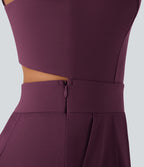 Backless Wide Leg Quick Dry Casual Slip Jumpsuit with Side Pockets-Edition — Amaranth — view 8