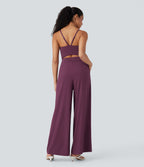 Backless Wide Leg Quick Dry Casual Slip Jumpsuit with Side Pockets-Edition — Amaranth — view 2