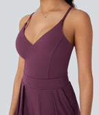 Backless Wide Leg Quick Dry Casual Slip Jumpsuit with Side Pockets-Edition — Amaranth — view 6