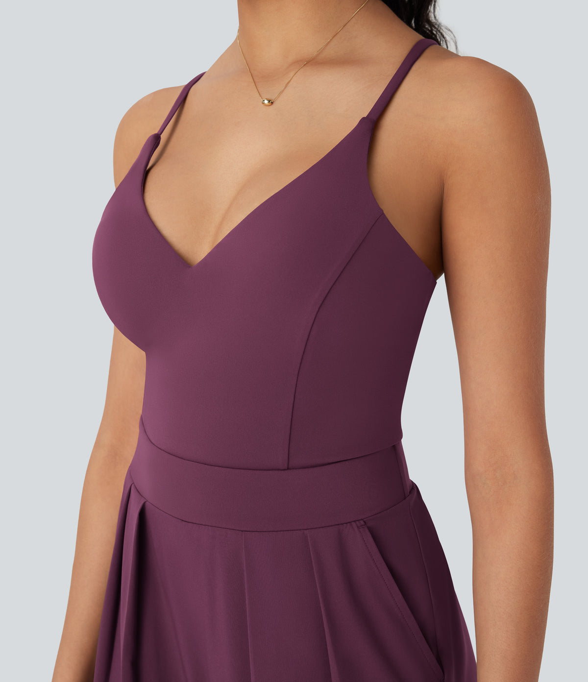 Backless Wide Leg Quick Dry Casual Slip Jumpsuit with Side Pockets-Edition — Amaranth — view 6