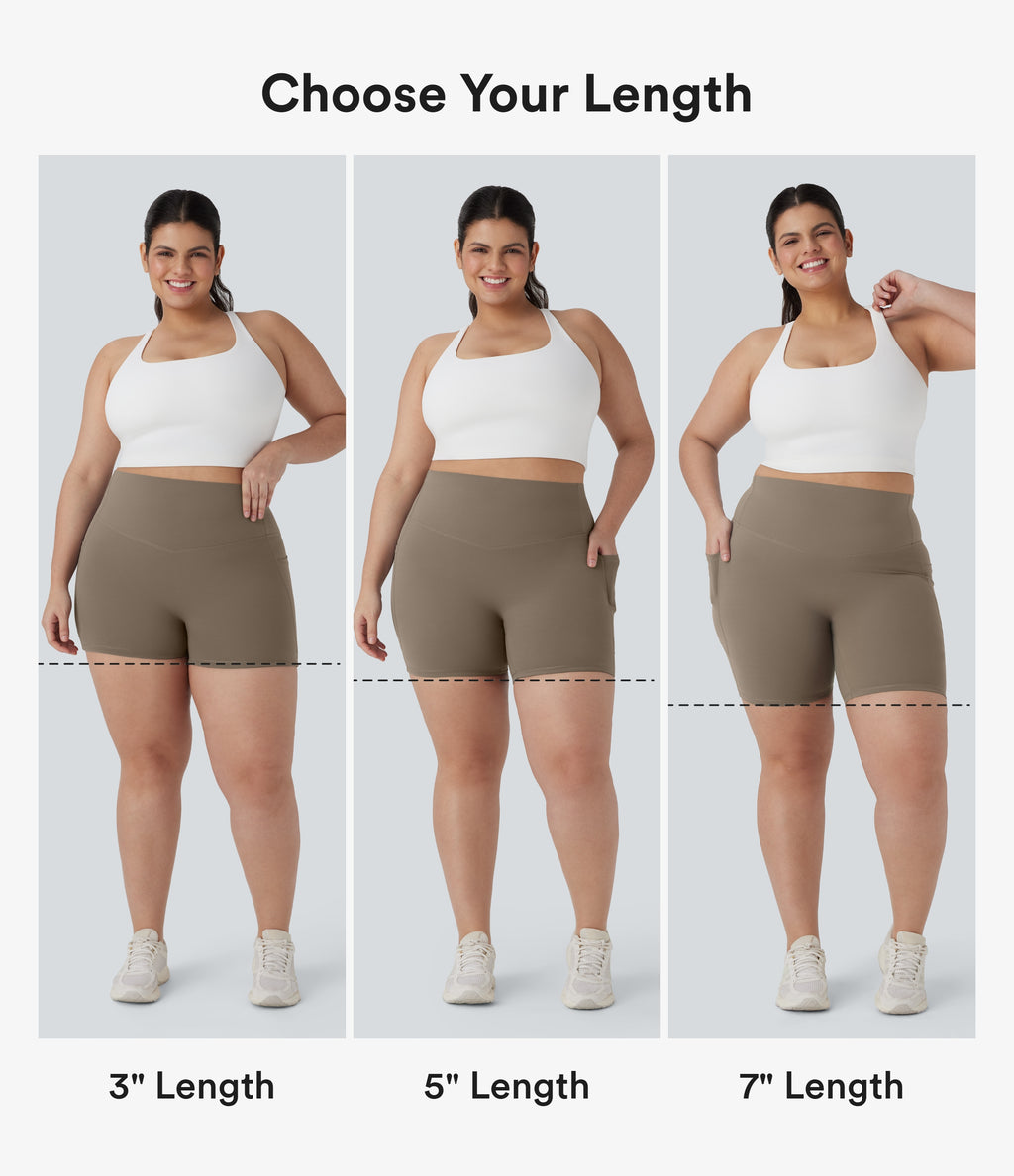Plus Size High Waisted Tummy Control Training Biker Shorts 3'' with Pockets — Dawn Brown — view 2