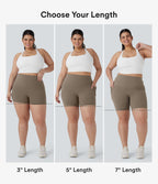 Plus Size High Waisted Tummy Control Training Biker Shorts 3'' with Pockets — Dawn Brown — view 2