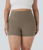Plus Size High Waisted Tummy Control Training Biker Shorts 3'' with Pockets — Dawn Brown — view 4