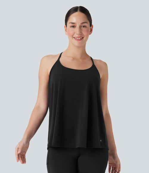 Airy Halter Draped InstantCool Yoga Sports Top DD-F Cups — Black — view 2