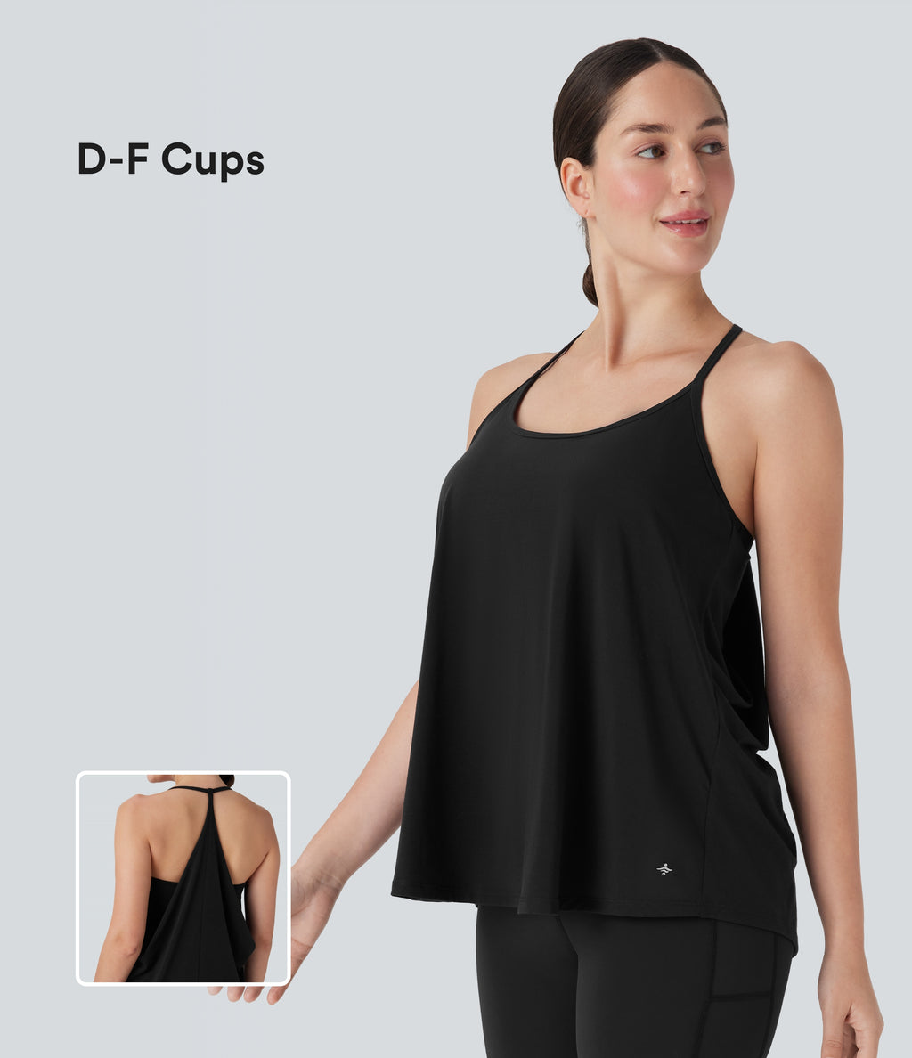 Airy Halter Draped InstantCool Yoga Sports Top DD-F Cups — Black — view 1