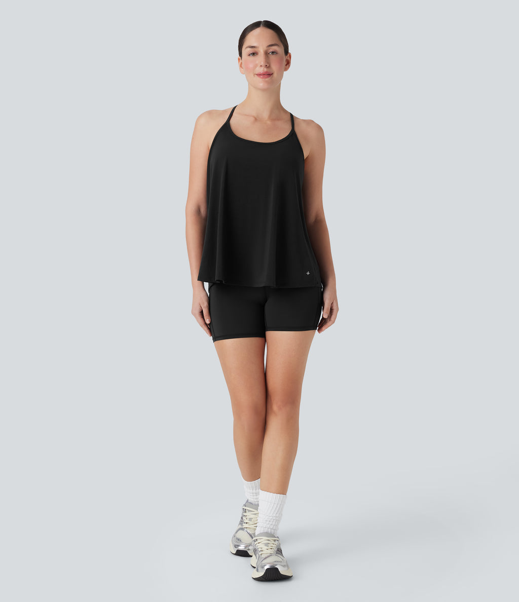 Airy Halter Draped InstantCool Yoga Sports Top DD-F Cups — Black — view 5