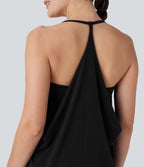 Airy Halter Draped InstantCool Yoga Sports Top DD-F Cups — Black — view 3