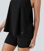 Airy Halter Draped InstantCool Yoga Sports Top DD-F Cups — Black — view 4
